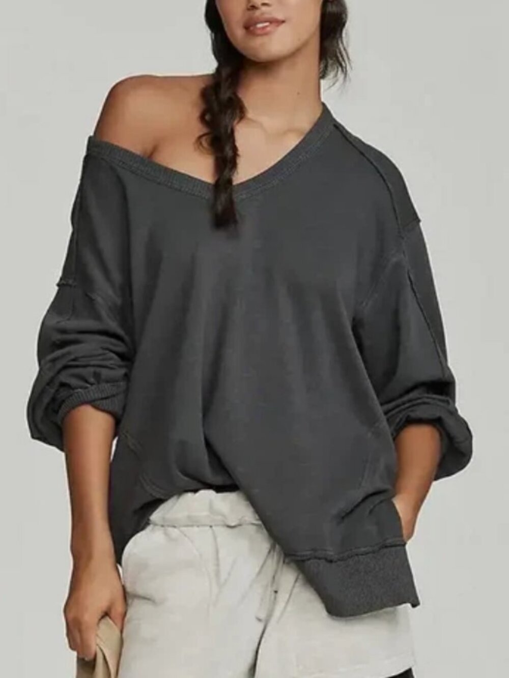 Pilcro Long Sleeve V-neck Oversized Popover Tunic Top Magnet Anthropologie S